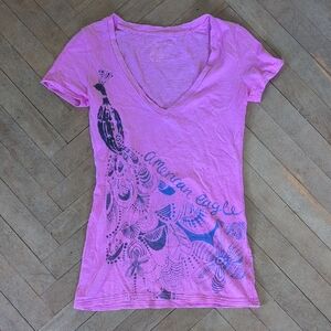 American Eagle Outfitters Pink Peacock Graphic Tee Size XS